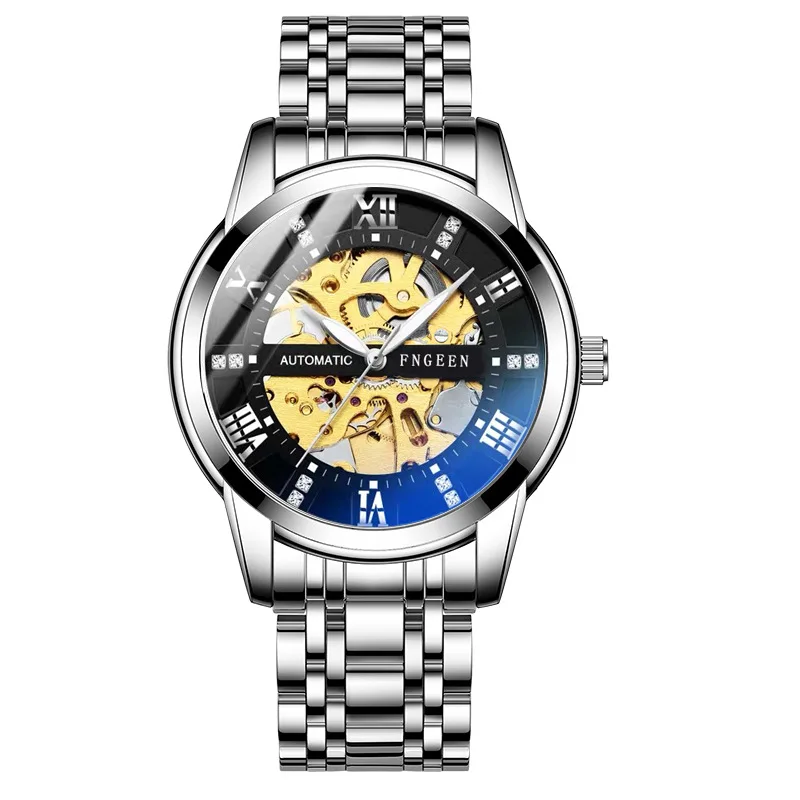 Men Watches Double Sided Mechanical Hollowing Waterproof Luminous Diamond Inlay Automatic Machine Wristwatch Relojes Hombre