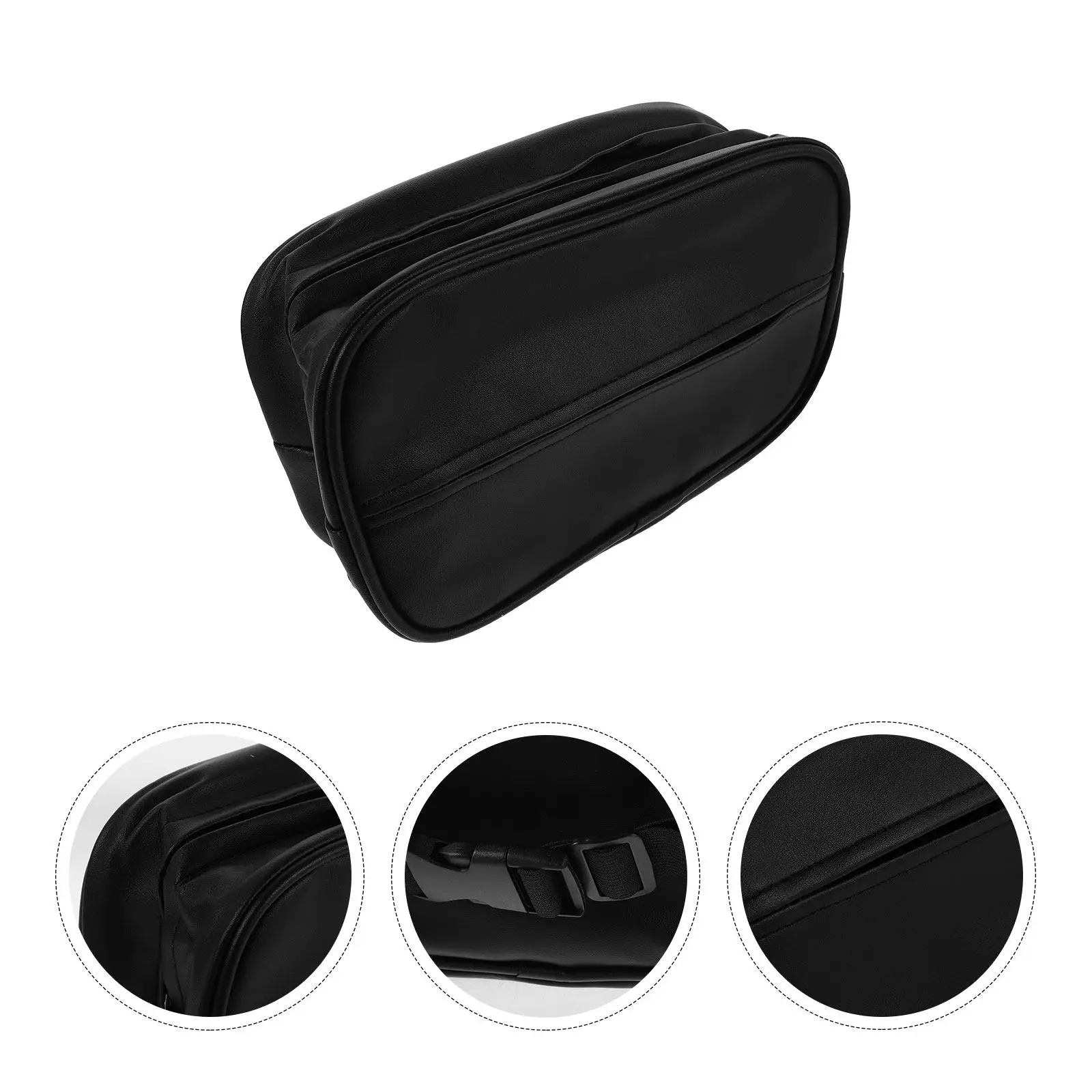 Car Tissue Box Holder PU Napkin Cover Rectangle 8.6x5.5x2.4 Inch Quick Release Buckle for Automotive Interior Armrest