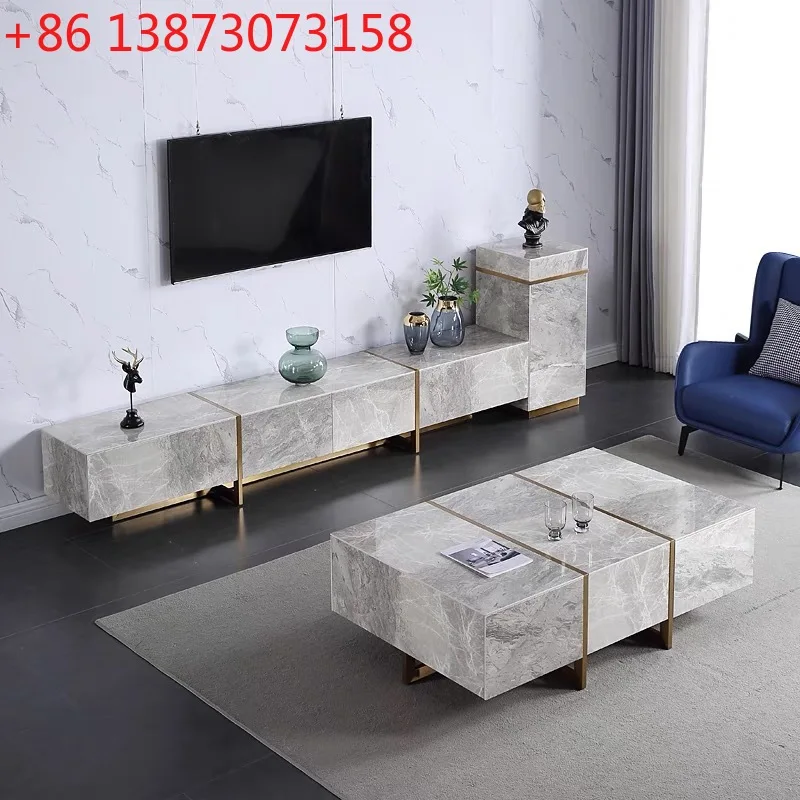 خزانة تلفزيون إيطالية فاخرة وبسيطة وبسيطة وخزانة تلفزيون وطاولة قهوة وغرفة معيشة بسيطة وحديثة إسكندنافية صغيرة