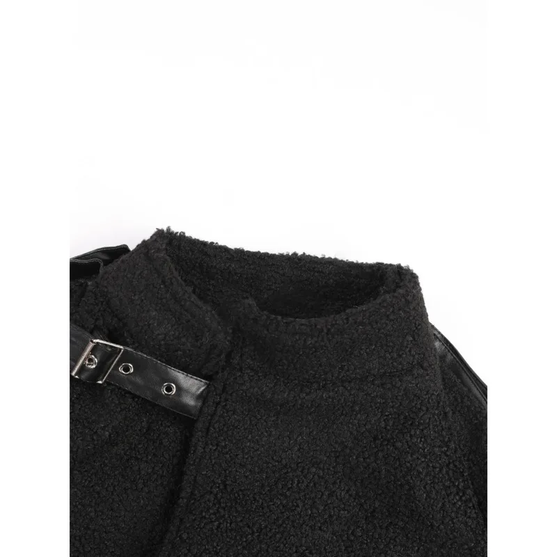 [Vibe] manteau en laine d'agneau noir grande taille Trench épais femmes nouveau col montant à manches longues coupe-vent mode automne hiver 2025