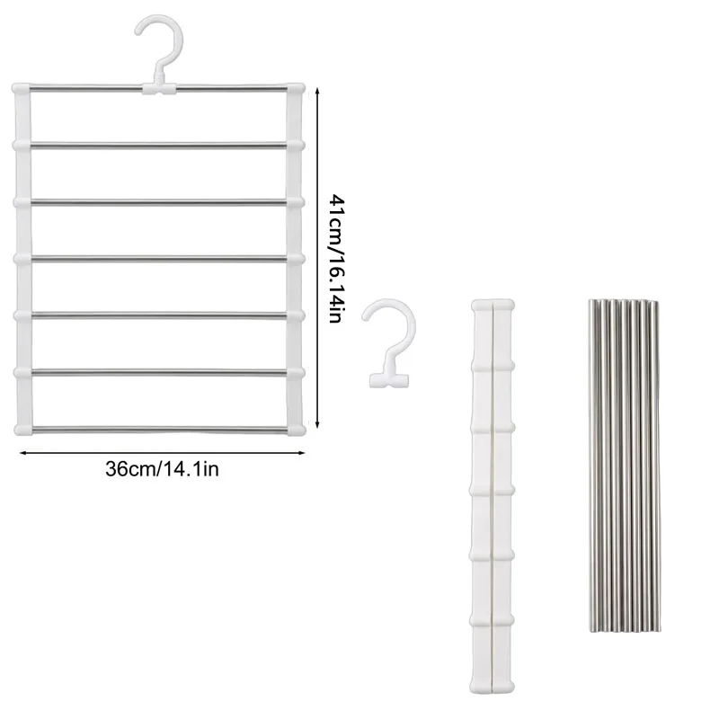 Multi-Layer Pants Hanger Space Saving Closet Organizer Foldable Trousers Clothes Rack Wardrobe Storage with Non Slip Clips
