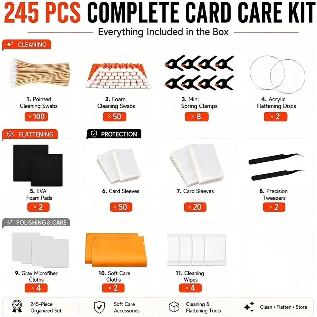 Card Cleaning Kit, TCG Card Grading Care Flattening Repairing Tool Cleaner Accessories for Collector Restoration Gift