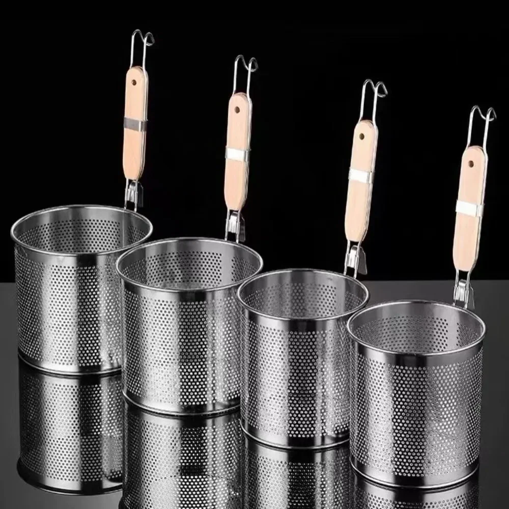 

Thickened Stainless Steel Funnel Wooden Handle Multifunctional Vegetable Mesh Sieve Spoon Kitchen Tool Noodle Dumpling Filter