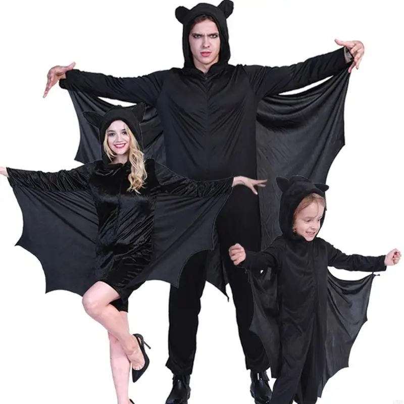 49mf Halloween Bat Costume Halloween Bat Zipper Hoodie Jumpsuit, Bat Wing Cape,