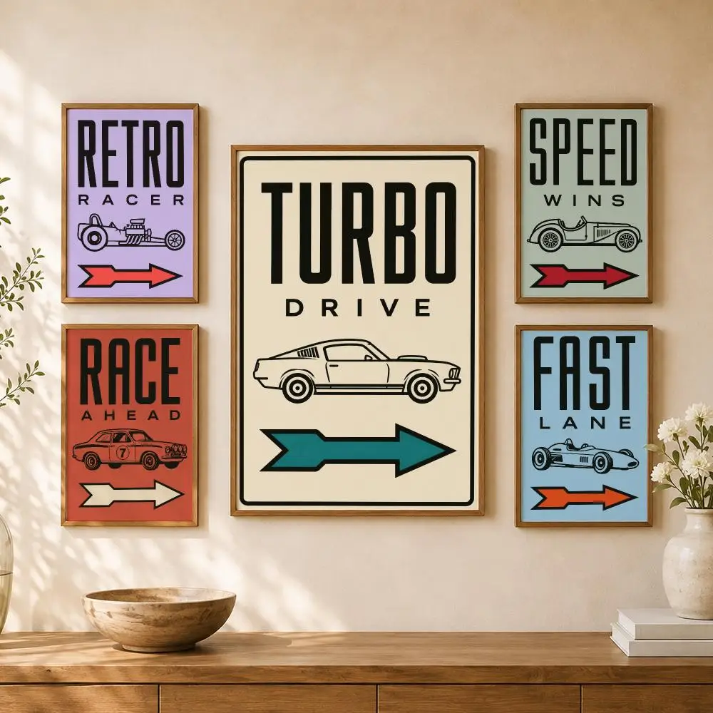 Racing Speed Wins Motorsport Motto Poster PP Self Adhesive Home Garage Dorm Bar Wall Decor Aesthetic Retro Gift