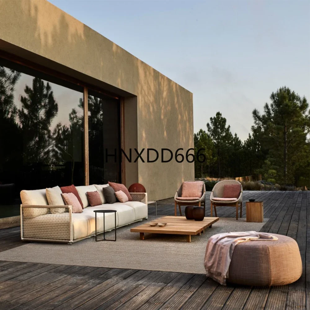 Outdoor sofa balcony rain and sun protection coffee table rattan open-air combination
