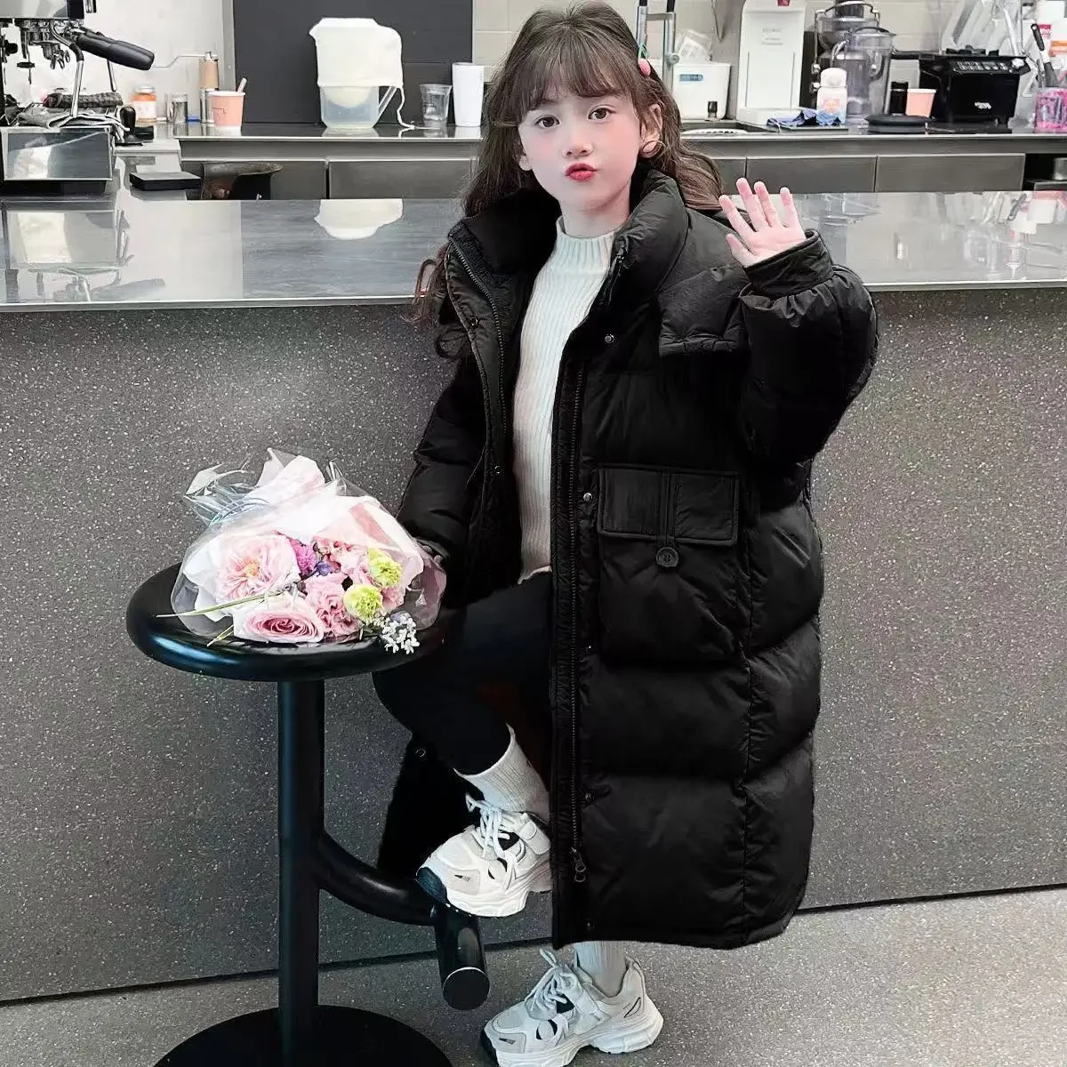 -30 ℃   شتاء جديد الفتيات سترة طويلة بلون سميكة الدفء مقنعين مصدات الرياح معطف لمدة 6-14 سنة في سن المراهقة الفتيات موضة سنوسويت