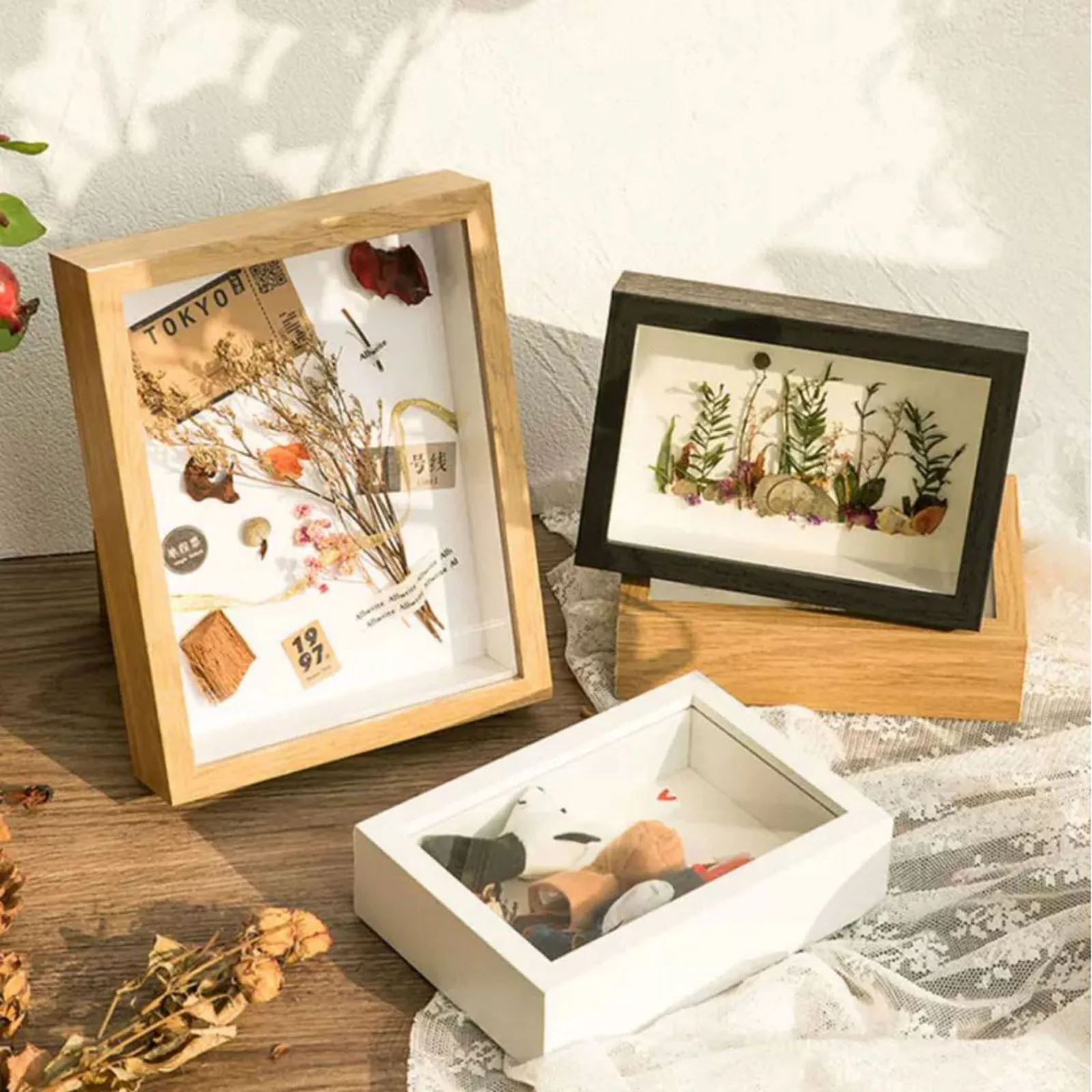 Artificial Board Shadow Box Frame Ornament Tabletop Wall Hanging Shadowbox Dried Flower Display Case DIY Photo Decor