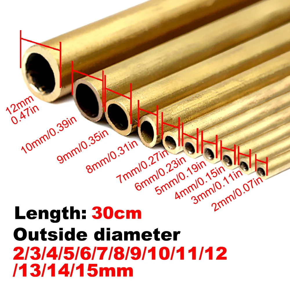 Brass Tubes DIY Pipe Round Diameter 2/3/4/5/6/7/8/9/10/12mm Length 300mm Long 0.5mm Wall Brass Tube Modelmaking Rod Cutting Tool