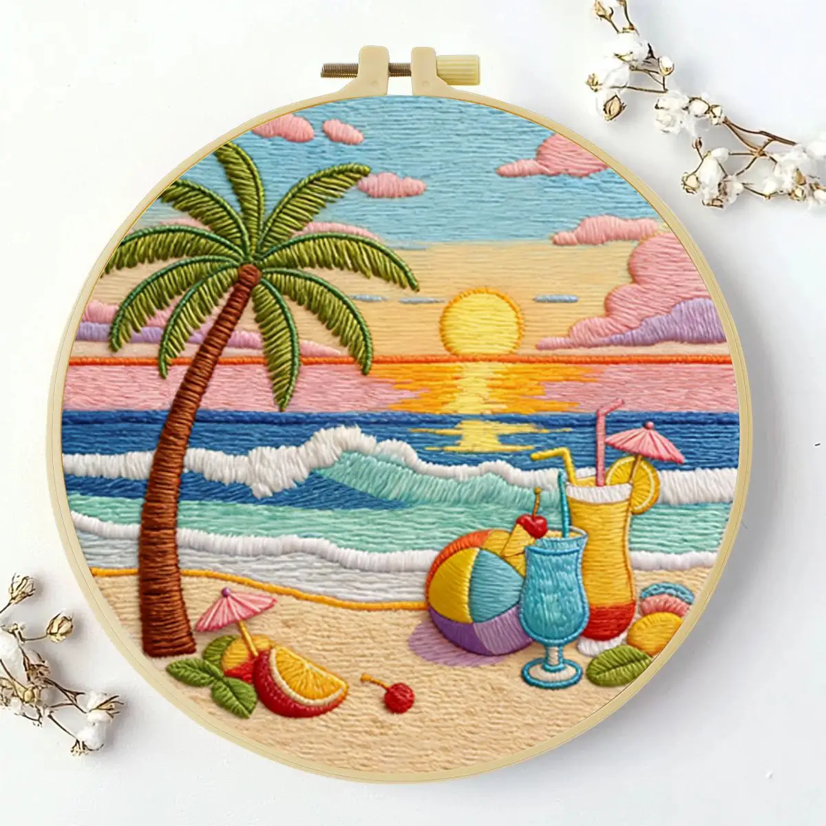 1 Stück 20X20CM/15X15CM 7,87/6,3 Zoll Meerblick Stickerei Starter-Kit DIY-Kit DIY-Stickerei-Set Handarbeiten Nadelkunst – Detail 2