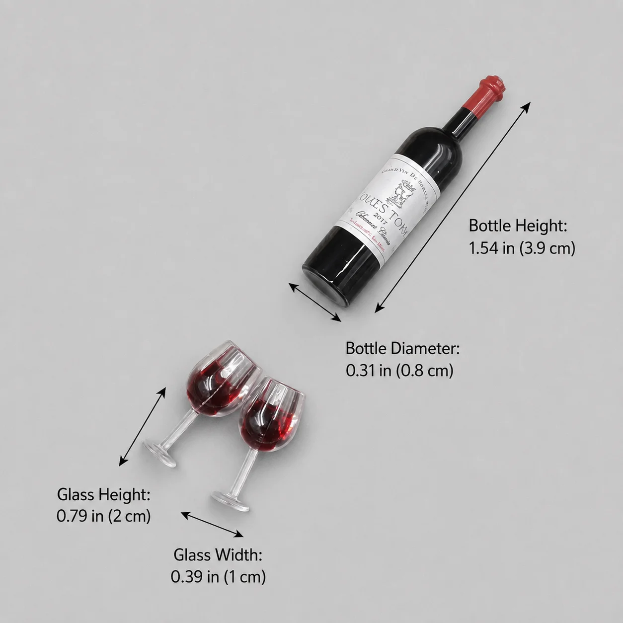 3PCS Miniature Wine Bottle 2 Glasses Dollhouse Bar Table Display Accessory