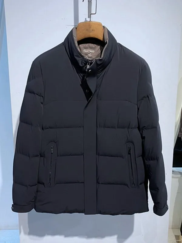 

Мужской пуховик Jaet, стеганая нейлоновая ткань, теплая геометрическая сращивание, эластичная уплотнительная молния, обычная све, длинные поездки на работу