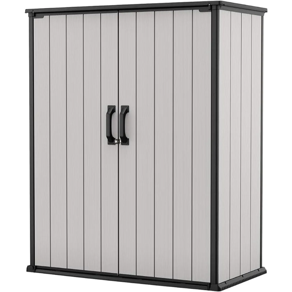 

Keter Premier Tall 4.6 x 5.6 ft. Resin Outdoor Storage Shed with Shelving Brackets for Patio Furniture