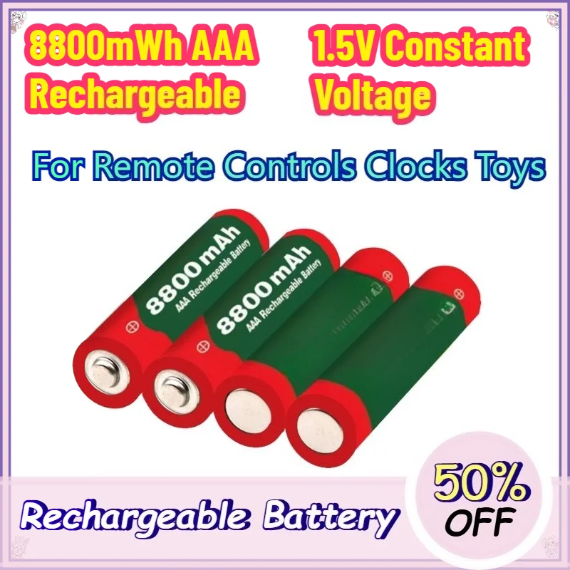 8800mWh AAA Rechargeable Battery 1.5V 1000 Cycles High Capacity for Remote Controls Clocks Toys