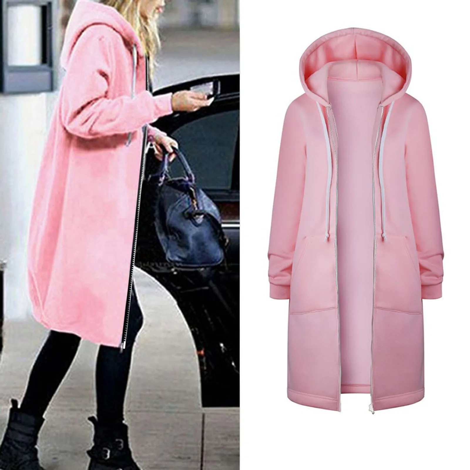 Women Warm Zipper Open Hoodies Sweatshirt Long Coat Jacket Tops Outwear Autumn Winter Jackets