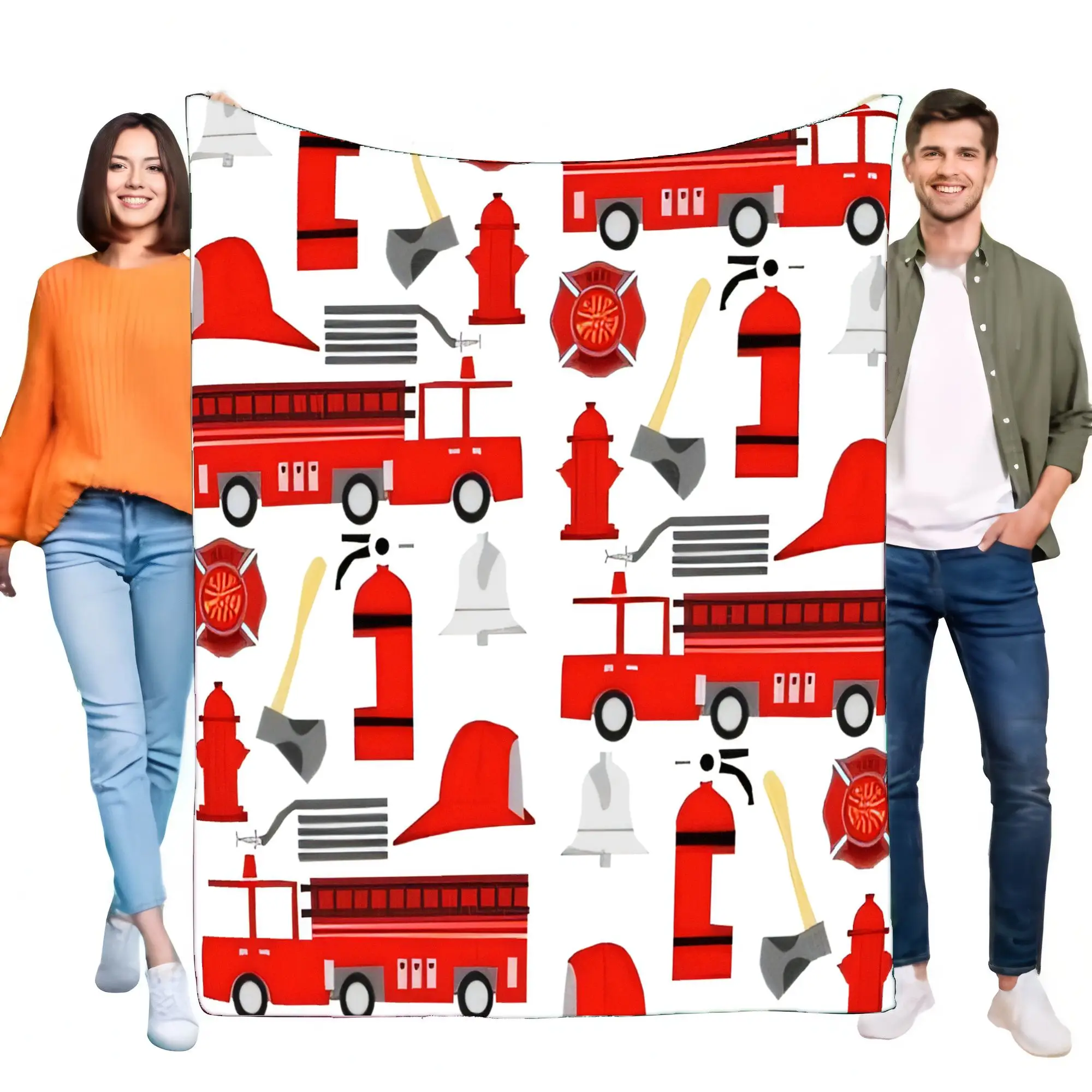 Fire Truck Blanket Cozy Soft Throw for Kids Room Firefighter Theme Lightweight Decorative Gift for Children Birthday or Holiday