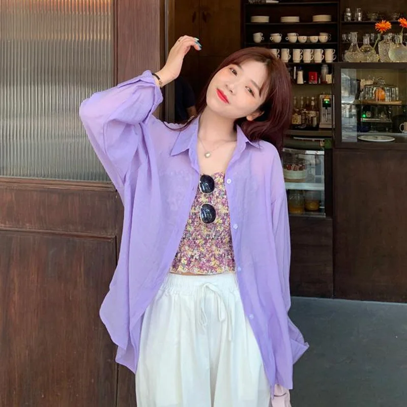 

Women's Summer Thin Chiffon Sun Protection irt Loose Long Sve Open Cardigan Sli Versatile Lazy Sle Top Outerwear