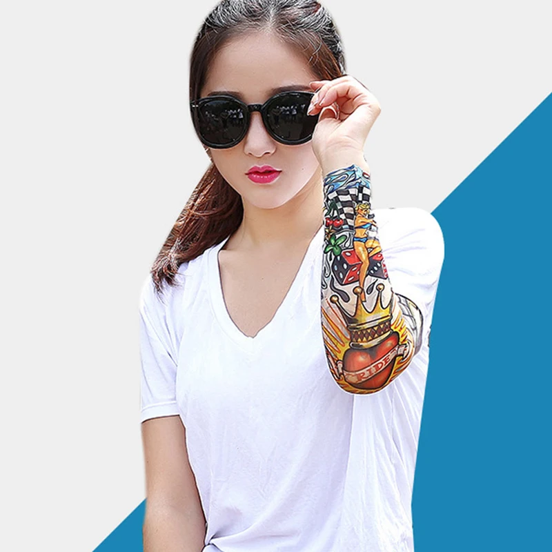 1 Pc Summer Tattoo Sleeve UV Solar Arm Cover Cycling Cuff Quick Drying Cool Breathable Ice Silk Anti-Sunburn Print Tattoo Sleeve