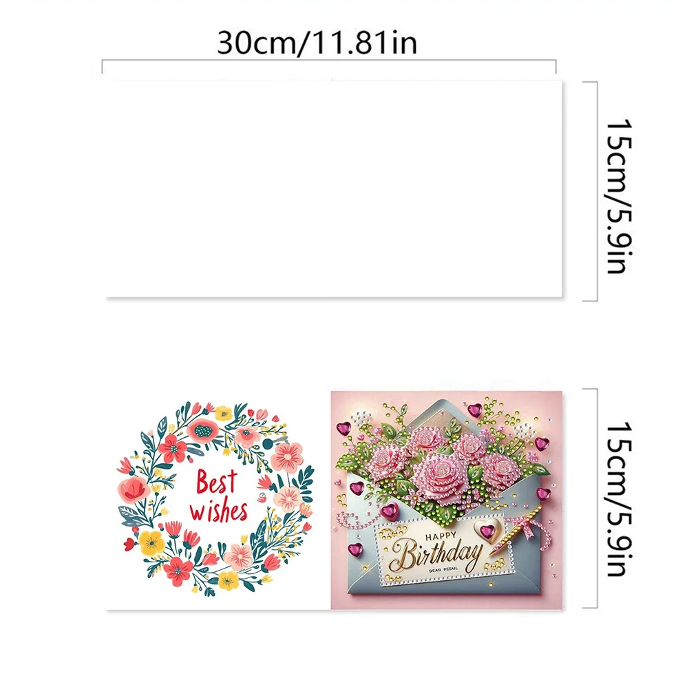 6Pcs Birthday Wishes Rhinestone Painting Card Kit Diamond Drawing Card Diamond Painting Greeting Card for Family Friends Gift