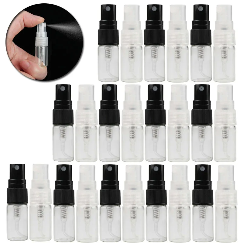 

50pcs 2ml 3ml 5ml 7ml 10ml Empty Glass Spray Bottle Sample Glass Vials Portable Mini Perfume Atomizer Refillable Bottles Travel