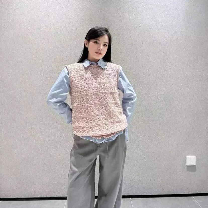 

Женский вязаный жилет C-Spun с вырезами, весна 2026, круглый вырез, повседневный трикотаж