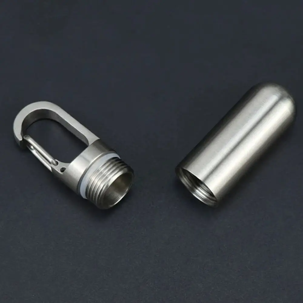 Stainless Steel Hang Buckle Key Ring Waterproof Travel Pill Case Medicine Pill Box Granule Storage Box Capsules Organizer