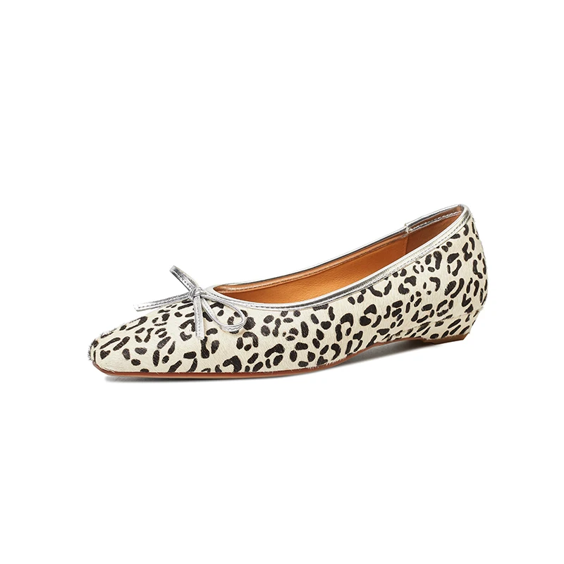 

Женские балетки, весенние туфли на плоской подошве, конский носок для девочек, туфли на плоской подошве с круглым носком, леопардовые базовые стильные туфли с бантом