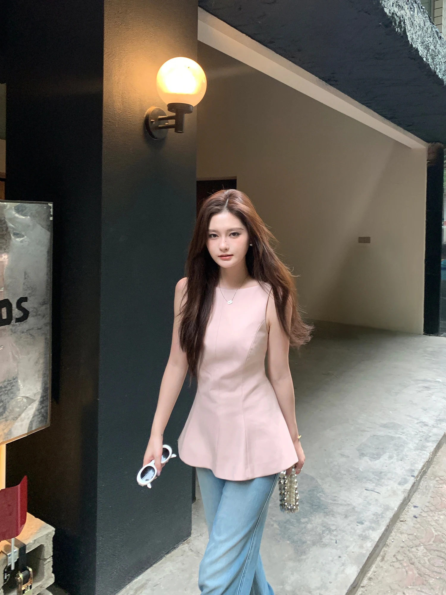 Pusumede Beautiful Sister Thousand Jin Wind Sleeveless Strap Vest Women's Outerwear Backless  Knot Small Shirt Top