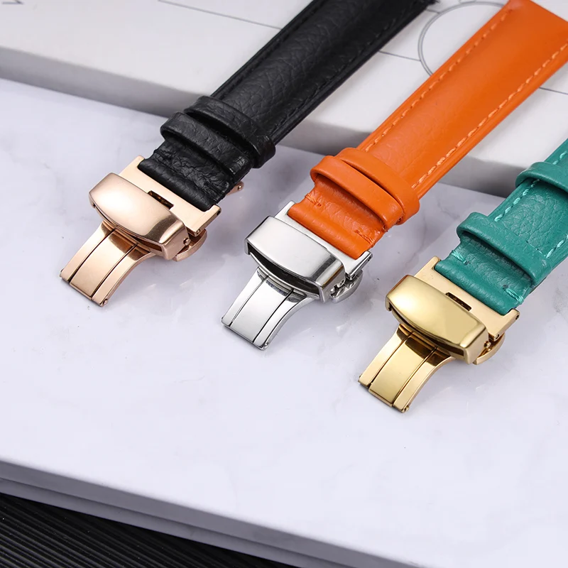 Litchi Pattern Soft Leather Strap For Cartier Omega Casio Fossile orange green18 19 20mm 22mm Watchband Accessories Bracelet