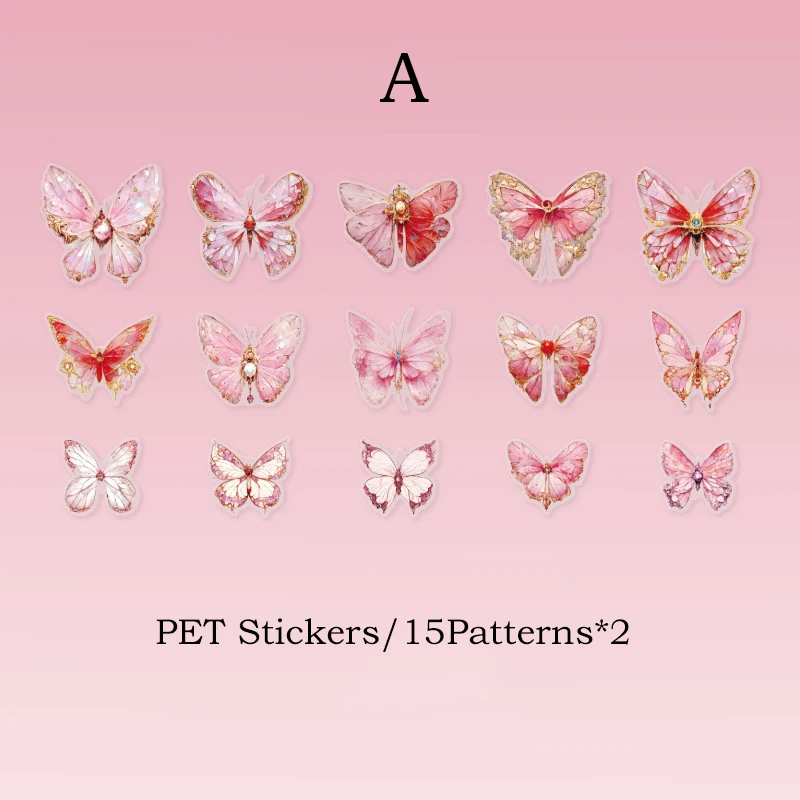 Journamm 30pcs/pack Twinkle Butterfly Stickers Waterproof PET Materials DIY Scrapbooking Collage Diary Decor Sticker Stationery