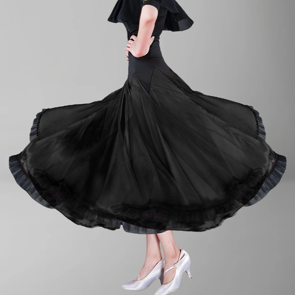 Waltz Skirt Red New Competition Large Skirt Purple Mesh Practice Black Flamenco Midi Skirt Royal Blue Dancing Long Dress