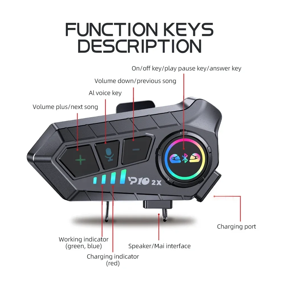 Kebidumei Bluetooth Motorcycle Intercom Helmet Headset 300M For 2 Riders intercommunicator Waterproof Music Share Interphone