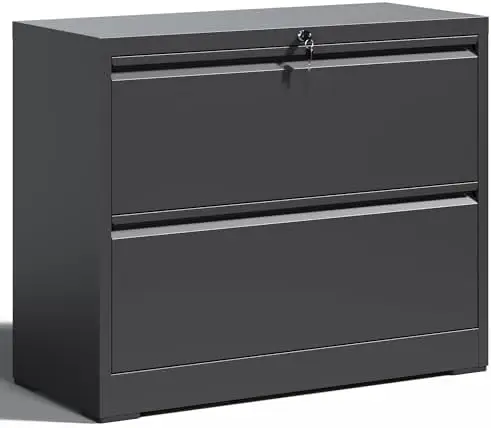 Locking File Cabinet with 2 Drawer Heavy Duty Large Metal Filing Cabinets Home Office Black Lateral File Cabinets Wide