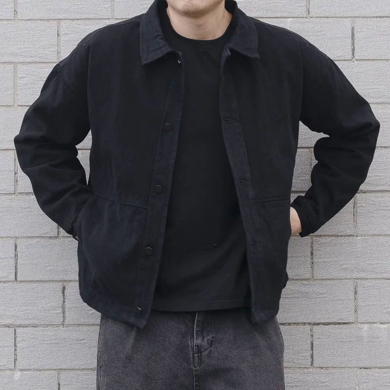 Spring Autumn Men's Loose Fit Denim Jacket Casual Classic Collar Workwear Top Mid-aged Fashion Durable Cotton Jeans Coat