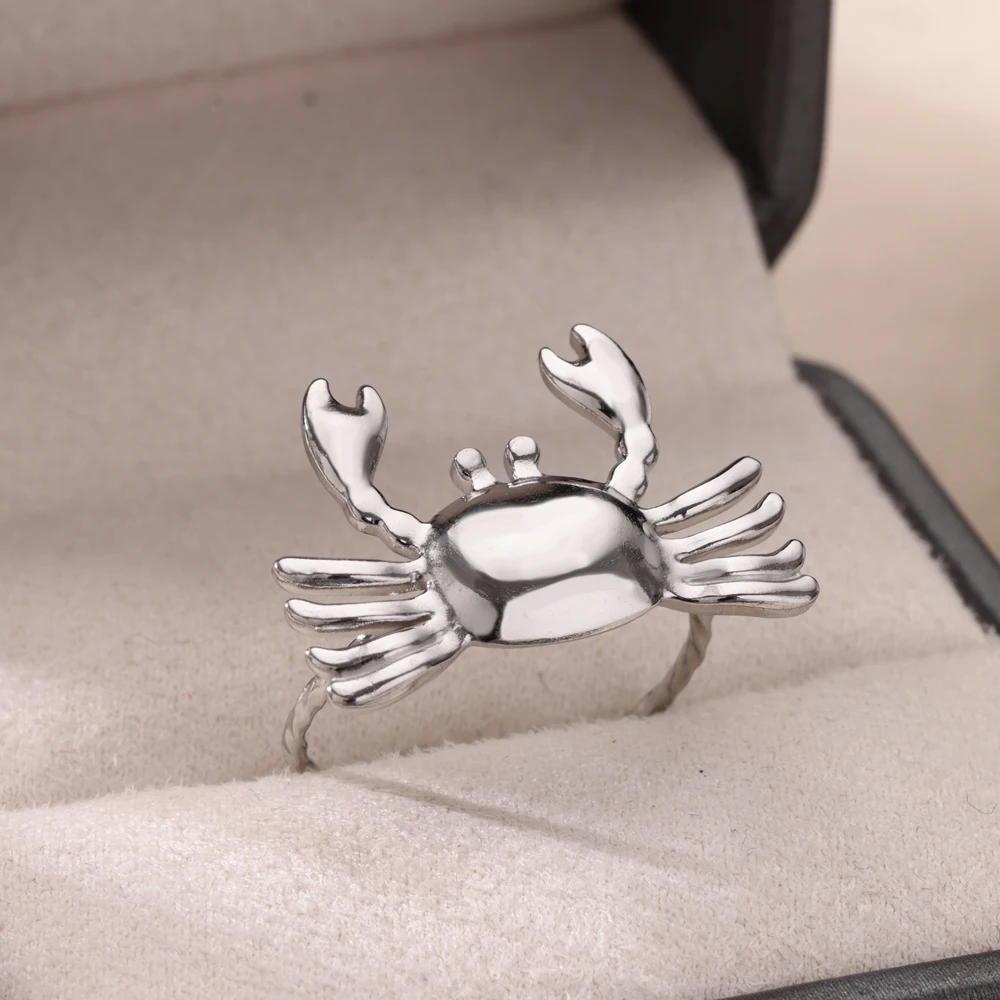 Stainless Steel Crab Rings for Women Gold Color Cute Animal Open Adjustable Ring Aesthetic Fashion Waterproof Jewelry Gift