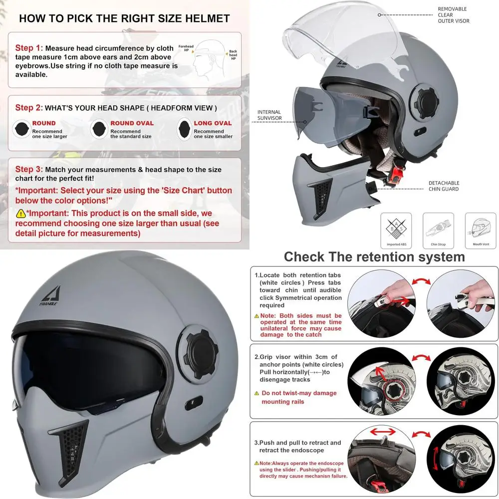 

Men's & Women's Full Face Motocross Helmets with Dual Visor and Tinted Sunshield, DOT Certified (Gray, Medium)