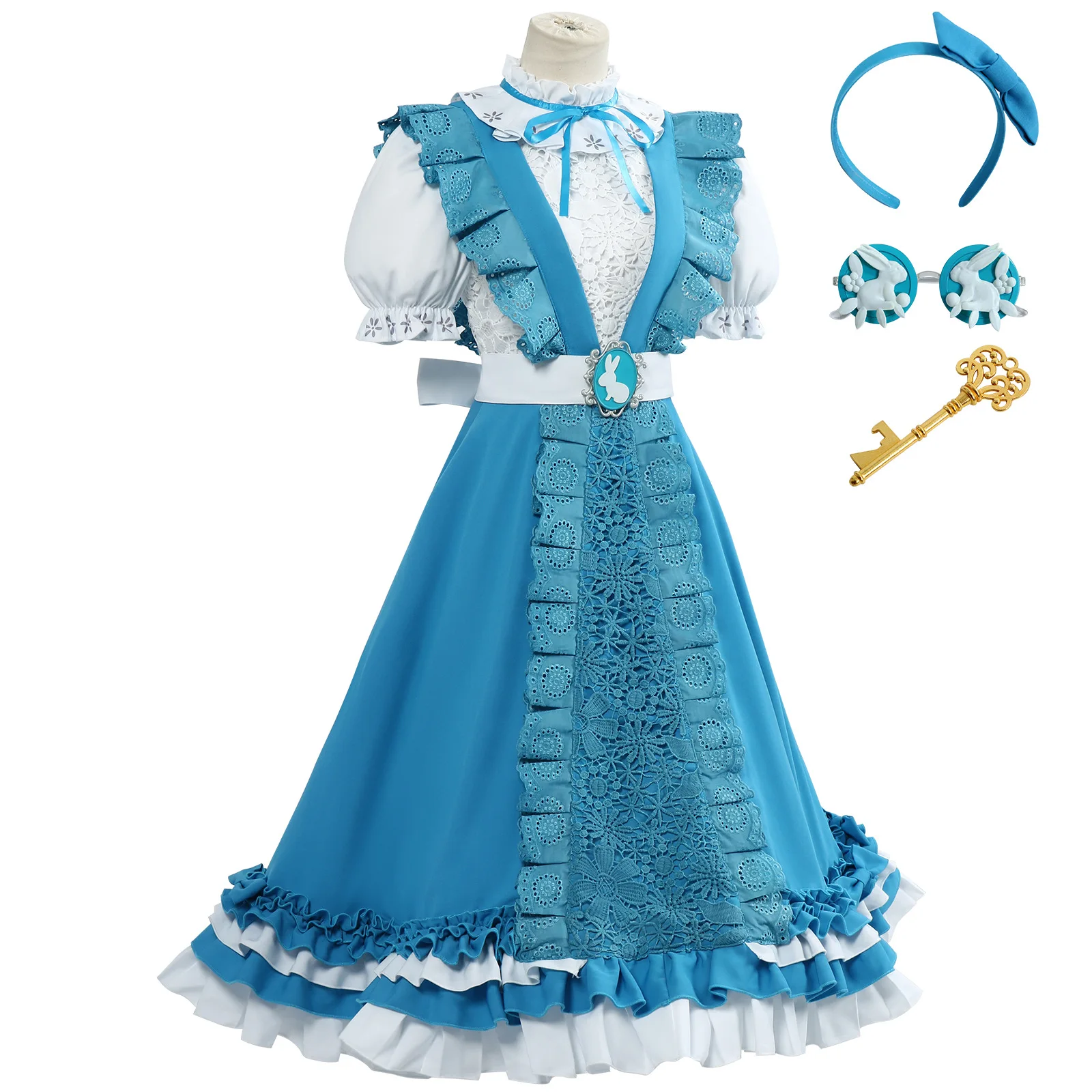 الهوية الخامس أليس ديروس تأثيري حلي أليس تأثيري فستان الأزرق أغطية الرأس نظارات لوليتا فستان هالوين حفلة لعب الأدوار موحدة