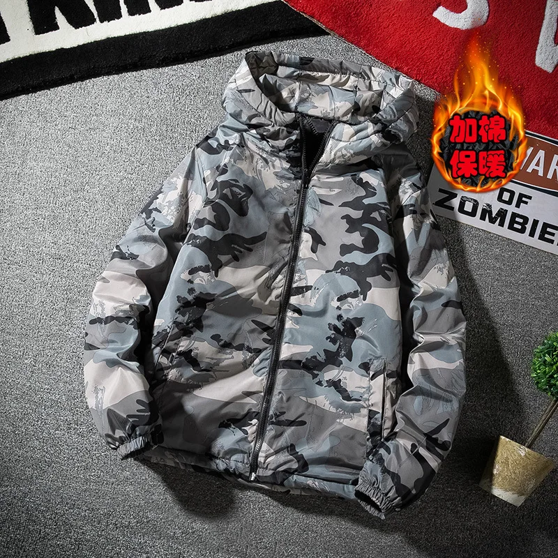 2025 Autumn Winter New Fashion Men's Camouflage Casual Trendy Simple Basic Zipper Hooded Quilted Jackets Male Clothes Coats Tops