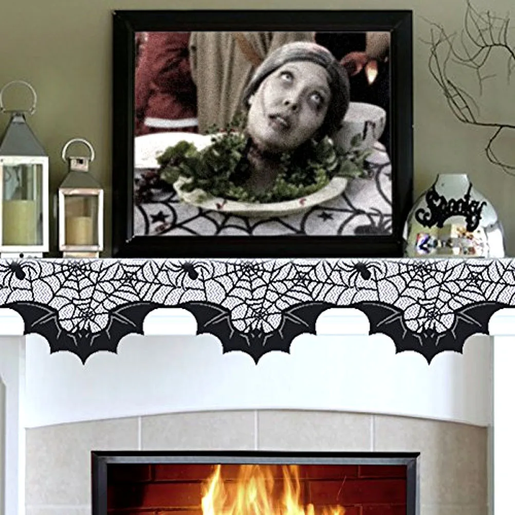 

Halloween Black Lace Spiderweb Bat Stoves Decoration Fireplace Scarf Decorate Skulls