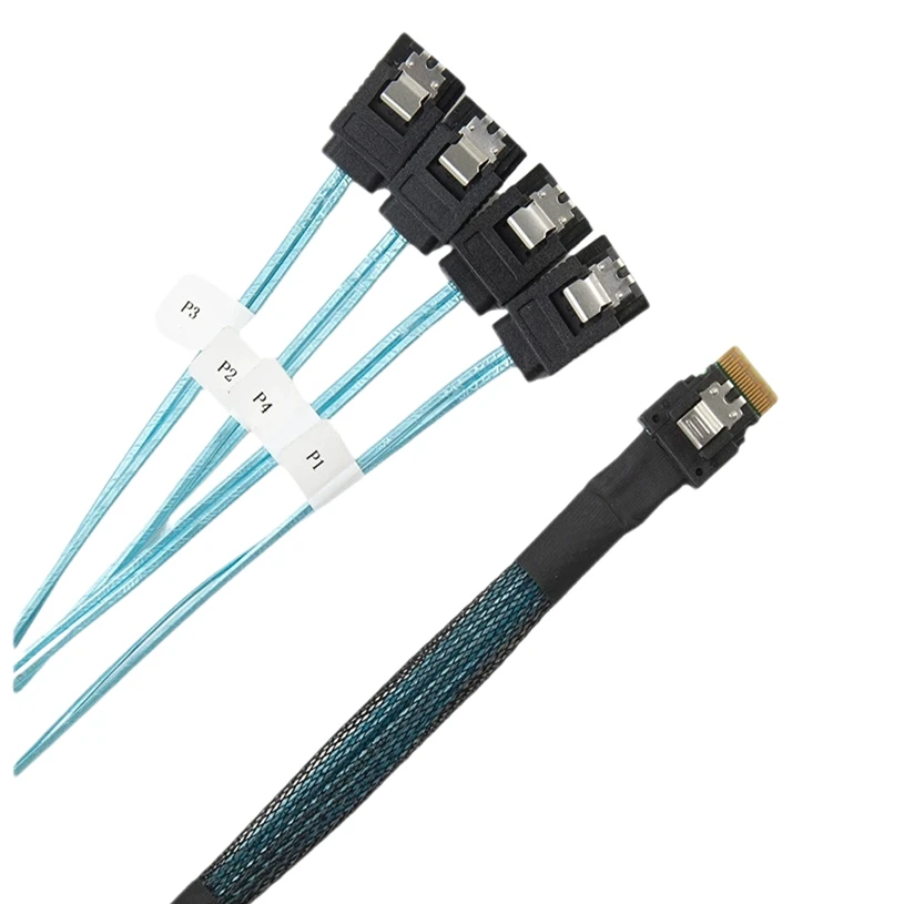 Data Transmission Cable, 12Gbps Connecting Line, Mini SAS 38p 4i SFF-8654 to 4 X Sata Server, 50cm, 1m