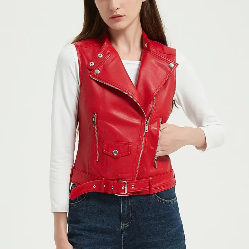 

Slim Fit ort Women's Vest Faionable New Arrival Stand Collar Personalized Leather Jaet Autumn Motorcycle Leather Coat