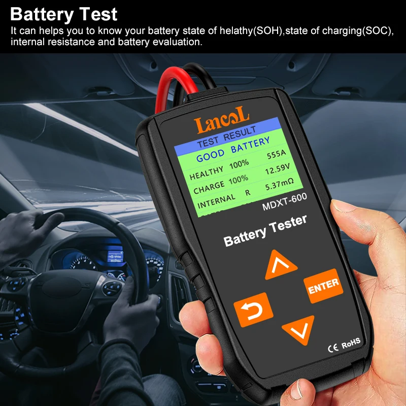 Lancol MDXT600 12V Car Battery Tester with LCD Screen 40-2000 CCA Battery System Analyzer Automotive Alternator Tester