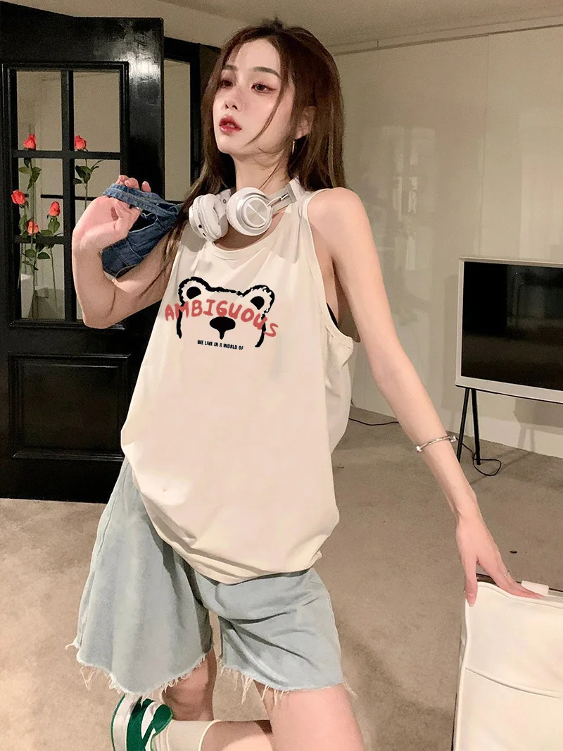 Summer Hot selling Women's top Sleeveless Camisole Large size loose female t shirt Little Bear print Women's clothing Cool