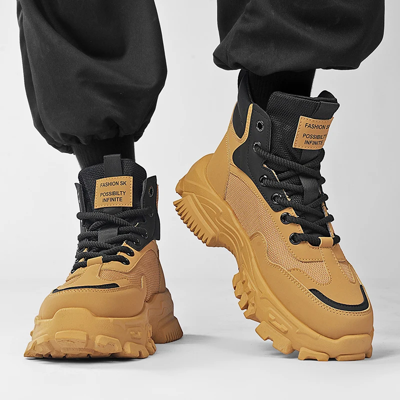 أحذية صفراء كبيرة على الطراز الأمريكي للرجال: أحذية عمل بنعل سميك للخريف، أحذية عمل بنعل ناعم من الجلد الطبيعي للرجال، R #4