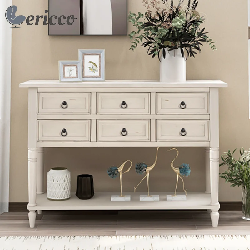 GERICCO Console Table 46'' Entryway Table with 6 Drawers Storage Cabinet Living Room Modern Vintage Entry Table Hallway Entrance