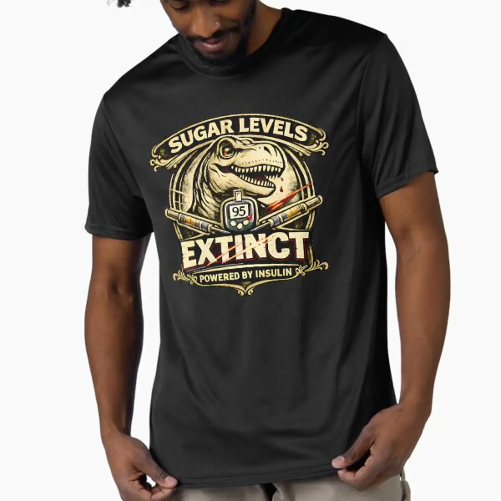 Sugar Levels Extinct Powered By Insulin Funny Type 1 Diabetes T Shirt Active vintage Washed Comfortable Slightly fashion Soft