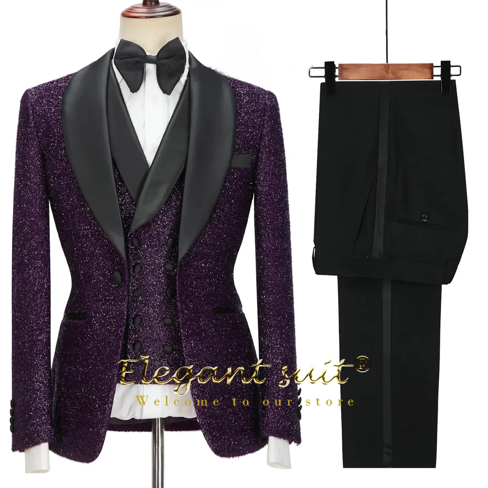 Men's host dress gold star suit 3-piece suit (jacket + vest + trousers) customized fashion wedding party tuxedo