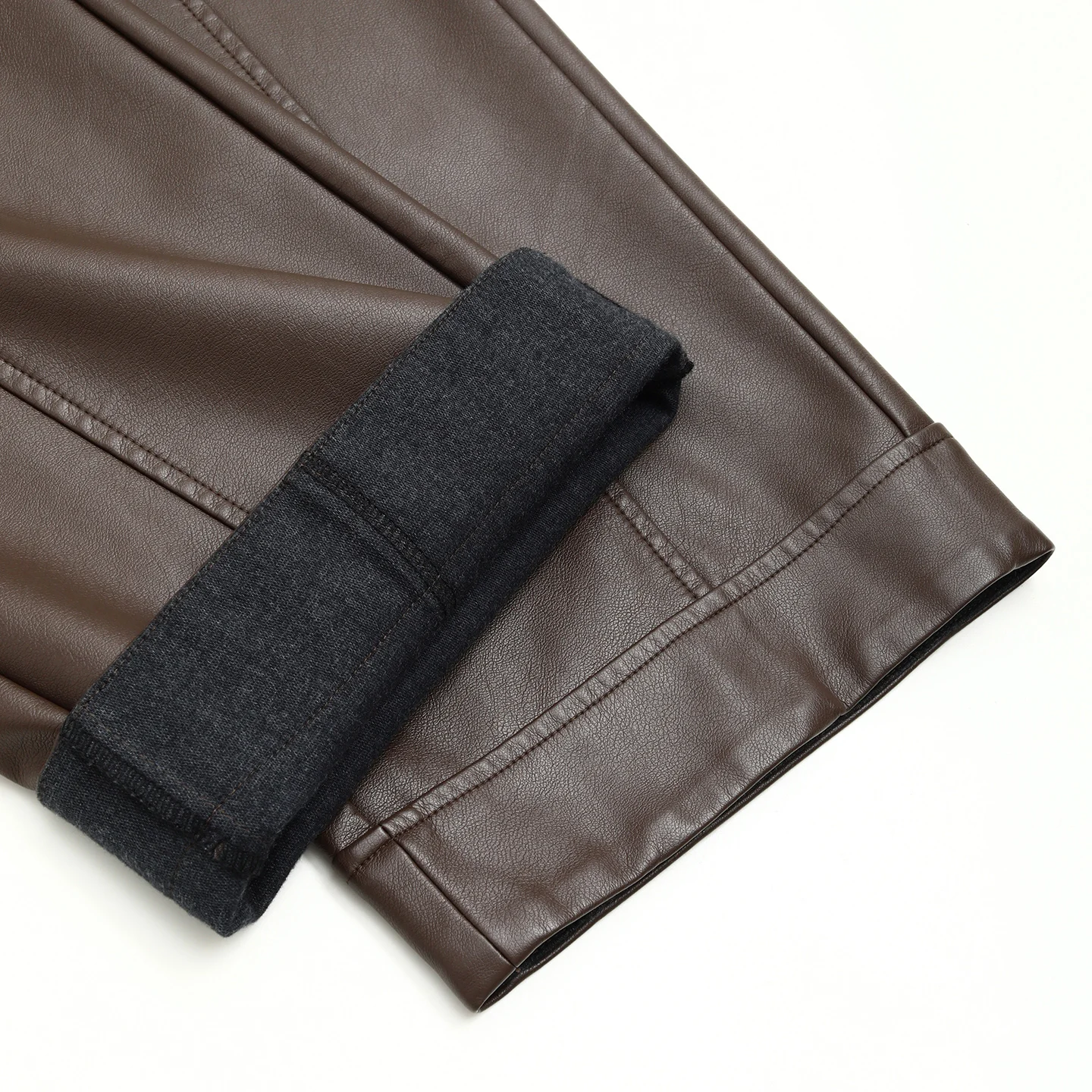 ZUZK Winter Pu Leather Pants New Elastic Waist Straight Pants PU Leather Trousers Large Size Fashion Warm Long Pants