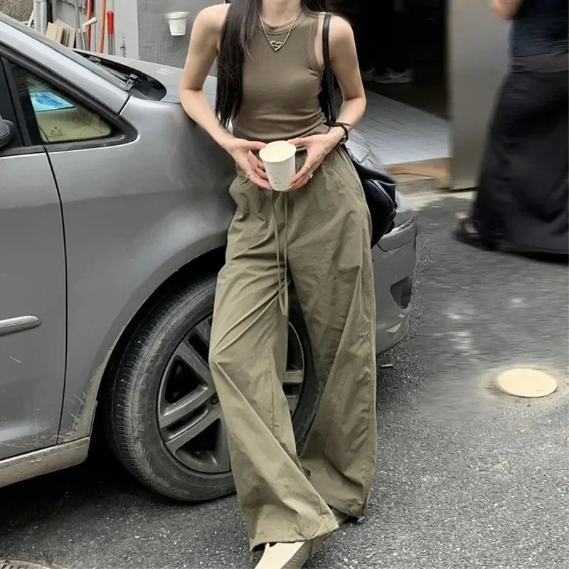 

Summer Hot Sale Of The Season High Waist Slimming Casual Wide Leg Trousers Korean Design Sensation Niche Women's Cargo Pants