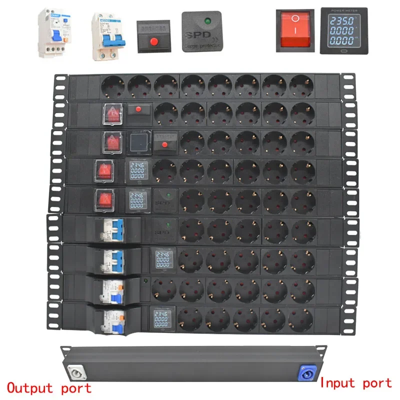 19 inch  Power Strip Switcher Network Cabinet Rack Strips Schuko Powerlink box Power amplifier audio port Link EU plug socket